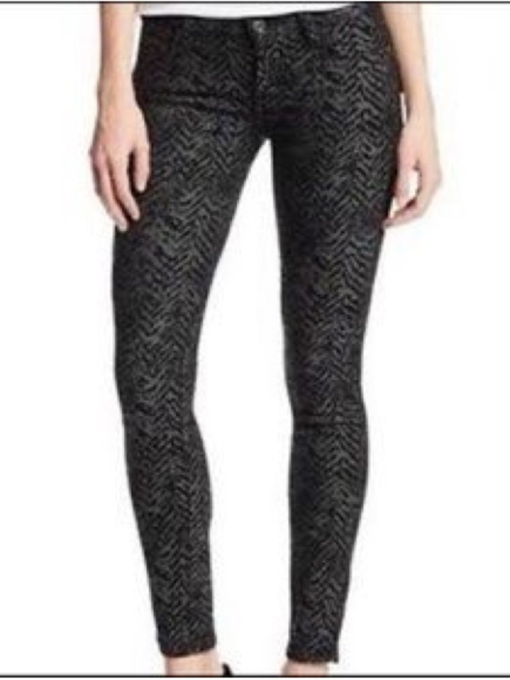 7 For All Mankind Black Chevron-Pattern Skinny Pants
